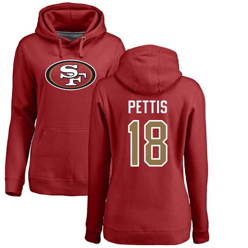 San Francisco 49ers Red Women Dante Pettis Name and Number Logo #18 Pullover NFL Hoodie Sweatshirts->nfl t-shirts->Sports Accessory